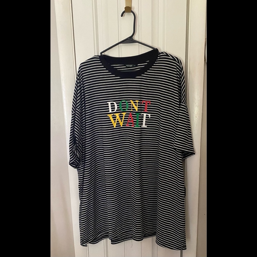 Shein Strip Black and white graphic t shirt